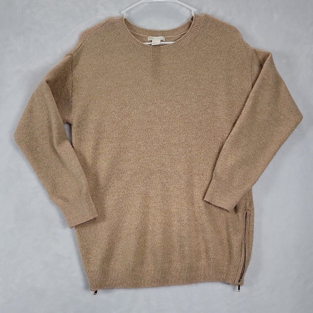 H&M Mama Sweater Women's Large Beige & Gold Metallic Long Sleeve Wool Blend +Zip
